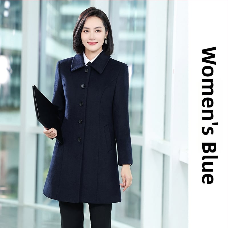 Női középhosszú gyapjú kabát, vast, dupla gombolású, öltöny gallérral, szűk fazon, hosszú ujjak