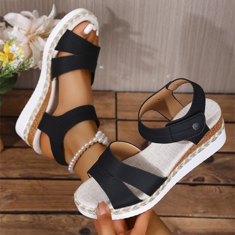 Παραθαλάσσια σανδάλια με σφήνο τακούνι και χοντρή σόλα, με ένα λουρί και ελαστικό λουρί (Άνω: συνθετικό δέρμα; Εσωτερικό: PU; Σόλα: TPR; Σεζόν: Άνοιξη 2025)