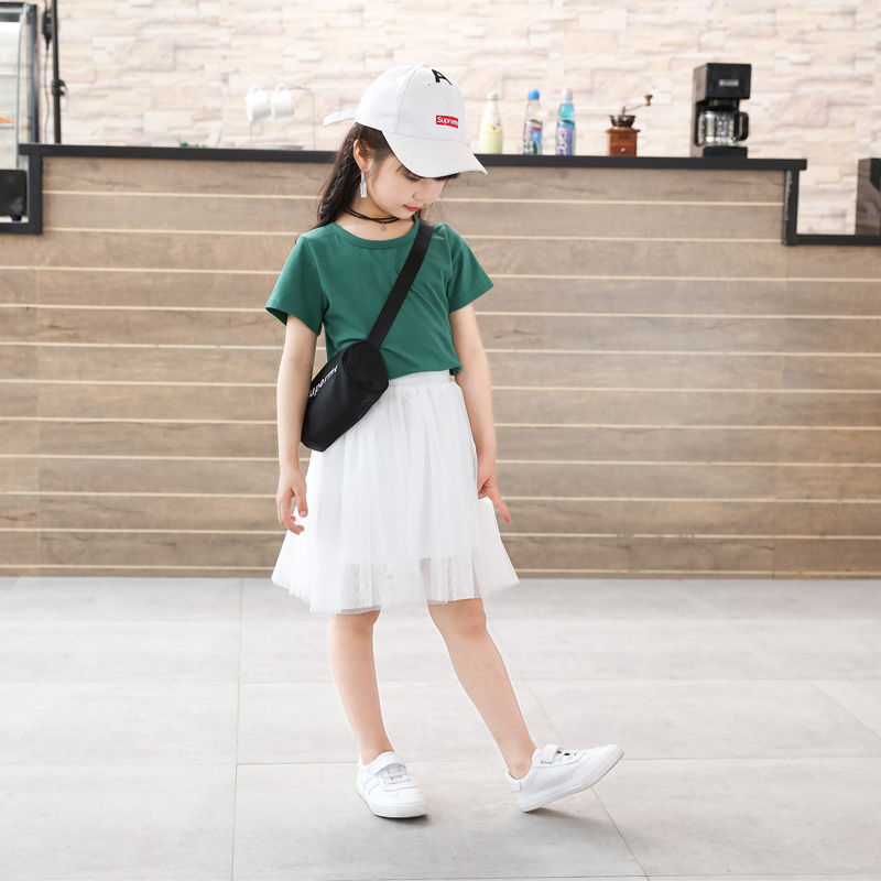 Fustă pentru fete din plasă, în linie A cu bretele, plisată, bumbac 91–95%