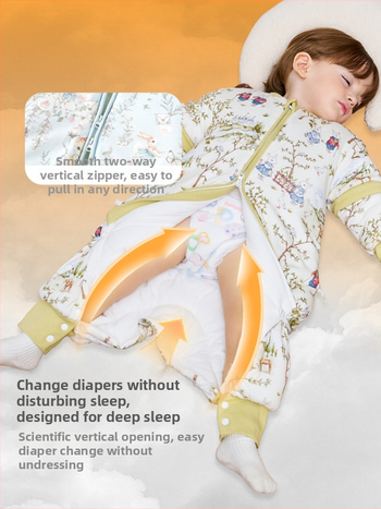 Sac de dormit pentru copii — țesătură din bumbac 95%+, umplutură bumbac-poliester, temperatură constantă, design cu picioare separate anti-kick, potrivit pentru copii 3–8 ani, pentru toate sezoanele