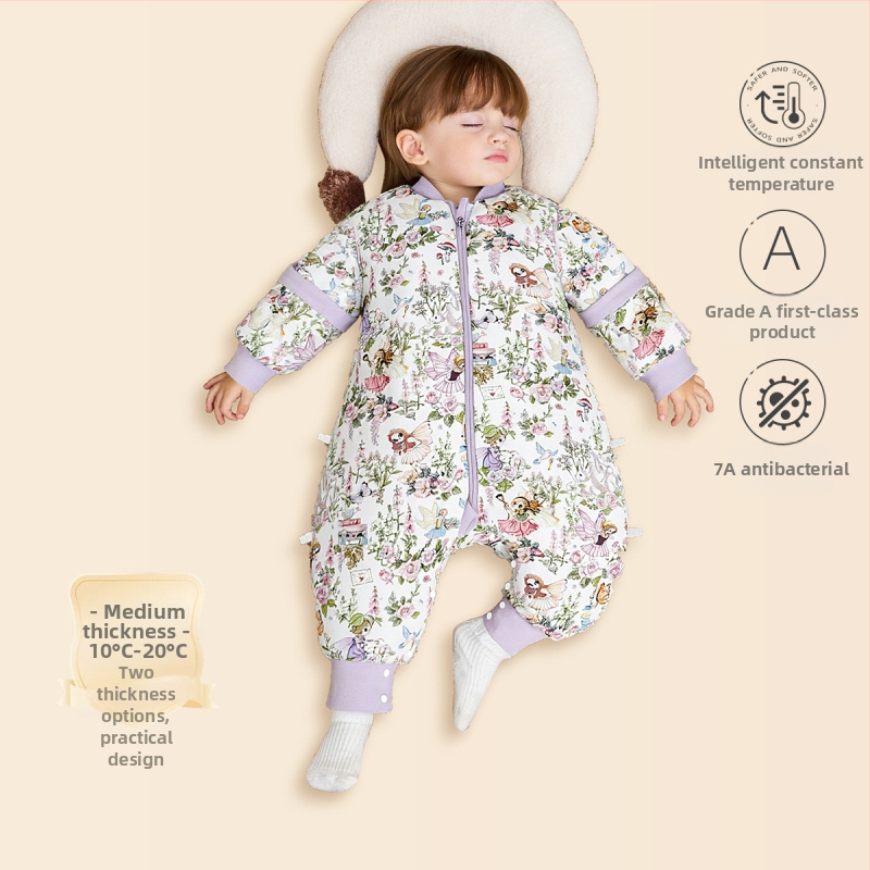 Sac de dormit pentru copii — țesătură din bumbac 95%+, umplutură bumbac-poliester, temperatură constantă, design cu picioare separate anti-kick, potrivit pentru copii 3–8 ani, pentru toate sezoanele