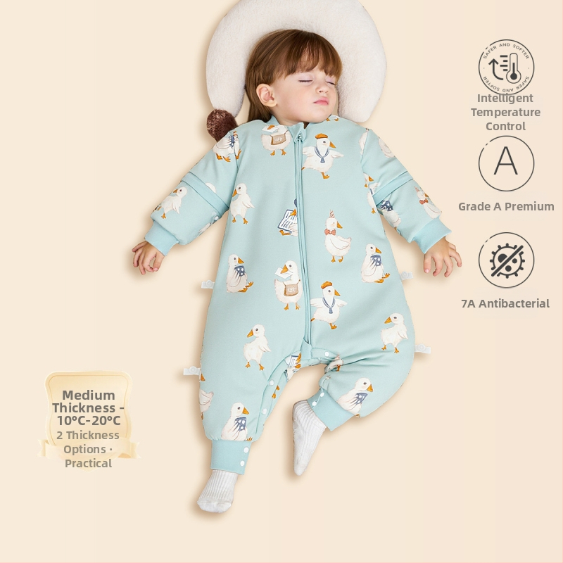 Sac de dormit pentru copii — țesătură din bumbac 95%+, umplutură bumbac-poliester, temperatură constantă, design cu picioare separate anti-kick, potrivit pentru copii 3–8 ani, pentru toate sezoanele