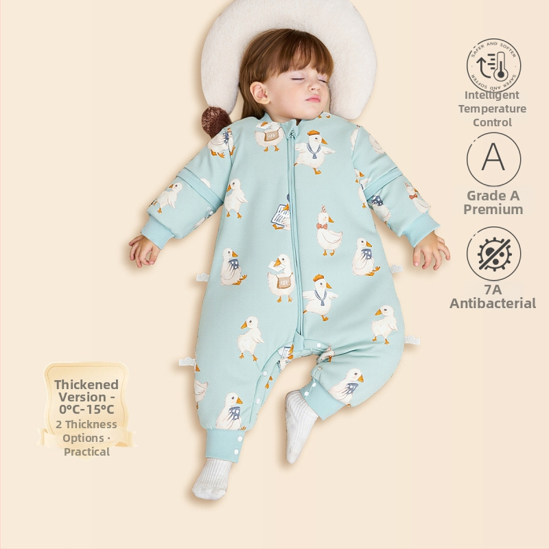 Sac de dormit pentru copii — țesătură din bumbac 95%+, umplutură bumbac-poliester, temperatură constantă, design cu picioare separate anti-kick, potrivit pentru copii 3–8 ani, pentru toate sezoanele