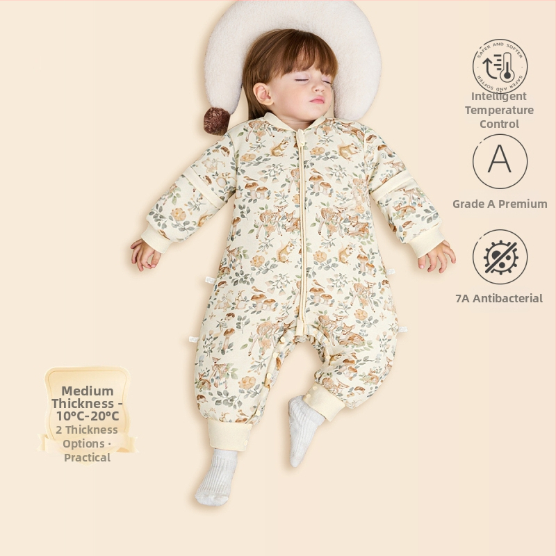 Sac de dormit pentru copii — țesătură din bumbac 95%+, umplutură bumbac-poliester, temperatură constantă, design cu picioare separate anti-kick, potrivit pentru copii 3–8 ani, pentru toate sezoanele