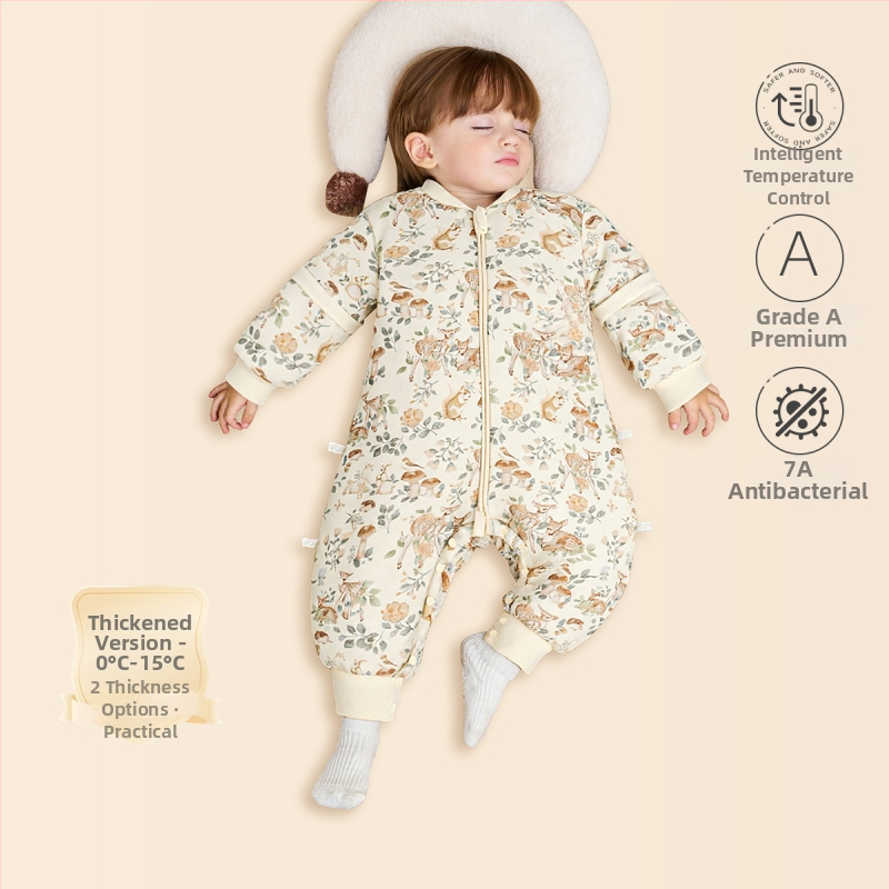 Sac de dormit pentru copii — țesătură din bumbac 95%+, umplutură bumbac-poliester, temperatură constantă, design cu picioare separate anti-kick, potrivit pentru copii 3–8 ani, pentru toate sezoanele