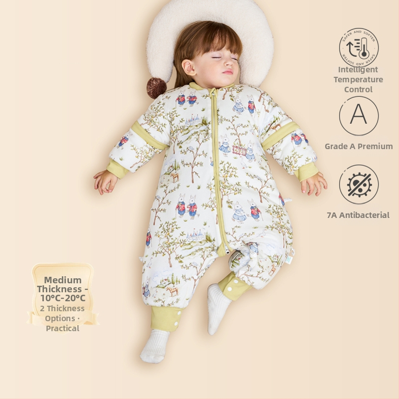 Sac de dormit pentru copii — țesătură din bumbac 95%+, umplutură bumbac-poliester, temperatură constantă, design cu picioare separate anti-kick, potrivit pentru copii 3–8 ani, pentru toate sezoanele