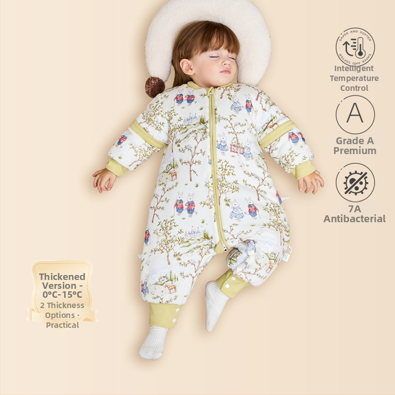 Sac de dormit pentru copii — țesătură din bumbac 95%+, umplutură bumbac-poliester, temperatură constantă, design cu picioare separate anti-kick, potrivit pentru copii 3–8 ani, pentru toate sezoanele