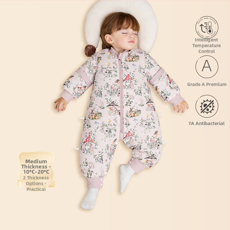 Sac de dormit pentru copii — țesătură din bumbac 95%+, umplutură bumbac-poliester, temperatură constantă, design cu picioare separate anti-kick, potrivit pentru copii 3–8 ani, pentru toate sezoanele