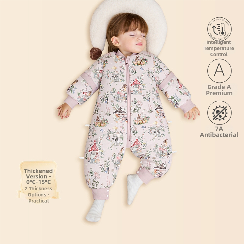 Sac de dormit pentru copii — țesătură din bumbac 95%+, umplutură bumbac-poliester, temperatură constantă, design cu picioare separate anti-kick, potrivit pentru copii 3–8 ani, pentru toate sezoanele