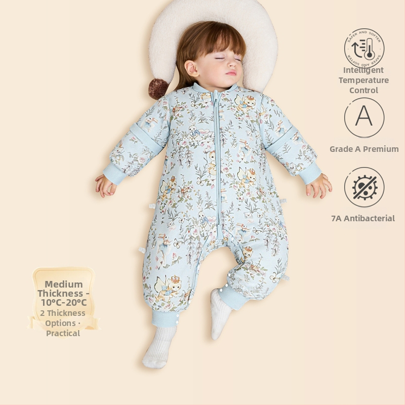 Sac de dormit pentru copii — țesătură din bumbac 95%+, umplutură bumbac-poliester, temperatură constantă, design cu picioare separate anti-kick, potrivit pentru copii 3–8 ani, pentru toate sezoanele