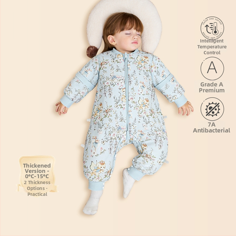 Sac de dormit pentru copii — țesătură din bumbac 95%+, umplutură bumbac-poliester, temperatură constantă, design cu picioare separate anti-kick, potrivit pentru copii 3–8 ani, pentru toate sezoanele