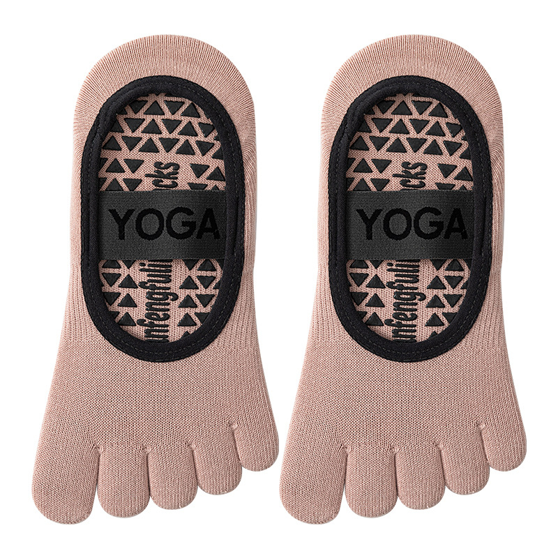 Йога чорапи с пет пръсти, антихлъзгащи, потопоглъщащи, антифрикционни, памук 80–90%, къс маншет