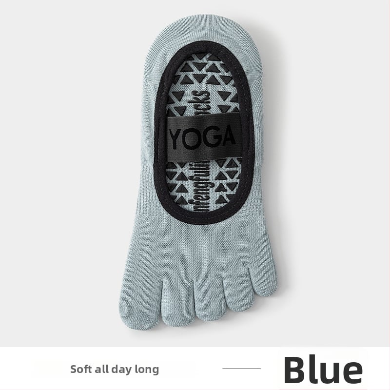 Йога чорапи с пет пръсти, антихлъзгащи, потопоглъщащи, антифрикционни, памук 80–90%, къс маншет