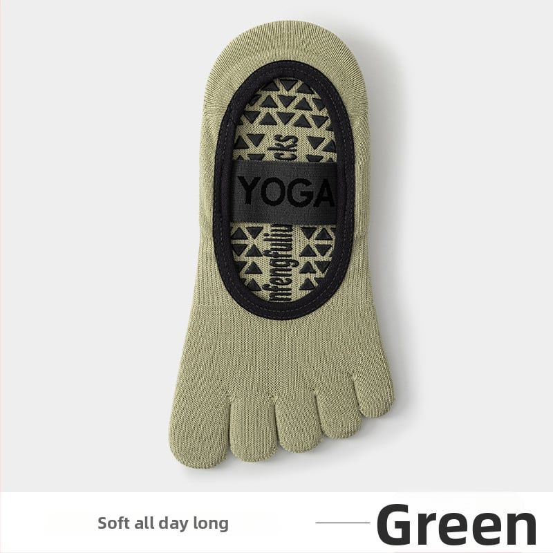 Йога чорапи с пет пръсти, антихлъзгащи, потопоглъщащи, антифрикционни, памук 80–90%, къс маншет