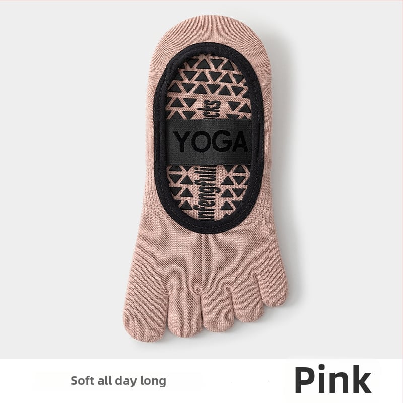 Йога чорапи с пет пръсти, антихлъзгащи, потопоглъщащи, антифрикционни, памук 80–90%, къс маншет