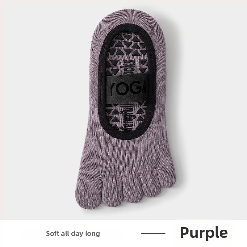 Йога чорапи с пет пръсти, антихлъзгащи, потопоглъщащи, антифрикционни, памук 80–90%, къс маншет