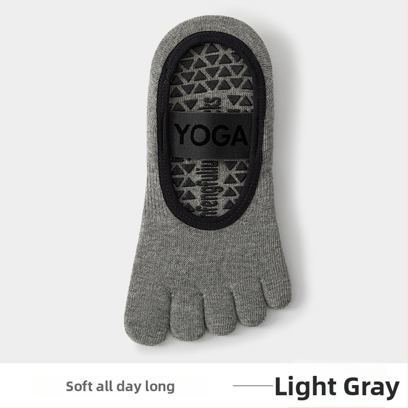 Йога чорапи с пет пръсти, антихлъзгащи, потопоглъщащи, антифрикционни, памук 80–90%, къс маншет