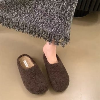 Ženske papuče od umjetnog pliša, zatvoren nos, slip-on, PU potplat, debljina potplata 0-3 cm, unutarnja umjetna dlaka