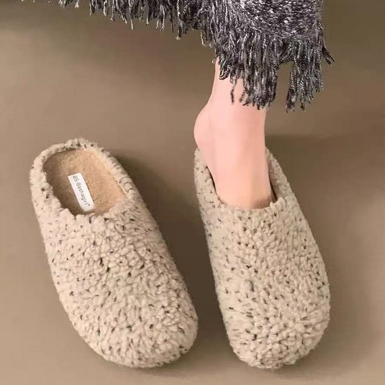 Ženske papuče od umjetnog pliša, zatvoren nos, slip-on, PU potplat, debljina potplata 0-3 cm, unutarnja umjetna dlaka