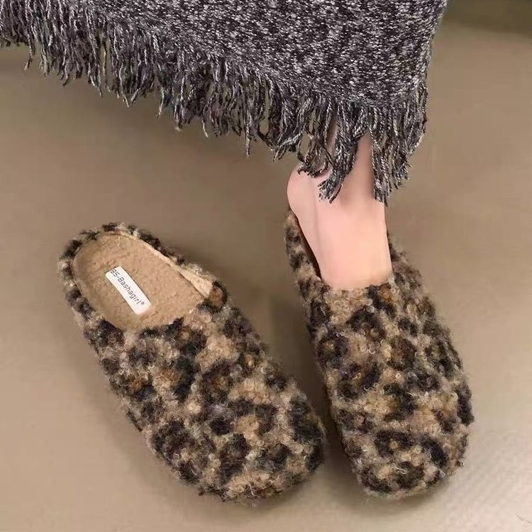 Ženske papuče od umjetnog pliša, zatvoren nos, slip-on, PU potplat, debljina potplata 0-3 cm, unutarnja umjetna dlaka