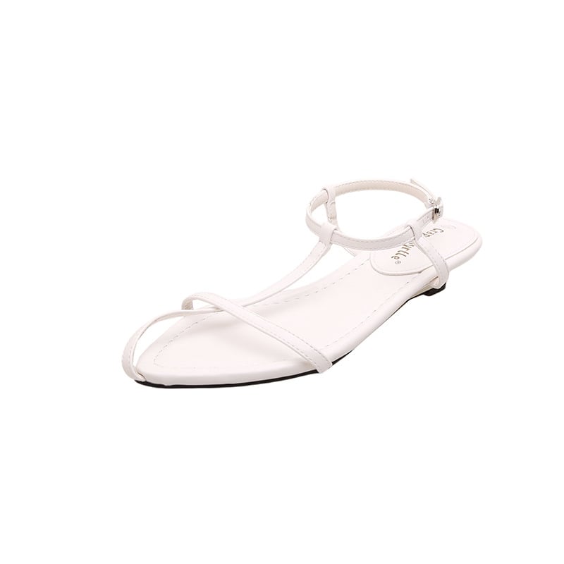 Γυναικείες δερμάτινες σανδάλες με ένα λουρί, μυτερή μύτη, χαμηλό τετράγωνο τακούνι, κούμπωμα με αγκράφα, καουτσούκ σόλα