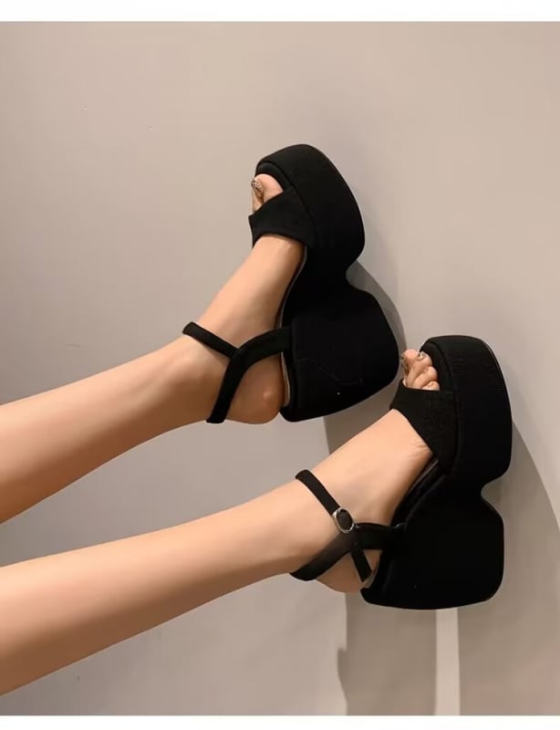 Σάνδαλα με ψάρι-στόμα, κορεατικού στυλ, στρογγυλή μύτη, πλατφόρμα με κλίση, υφασμάτινο πάνω μέρος