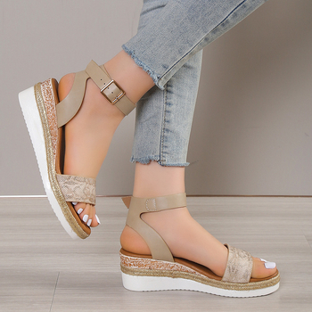 Ρωμαϊκές σανδάλες με αγκράφα, PU επάνω μέρος, PU σόλα, στρογγυλή μύτη, παχιά πλατφόρμα