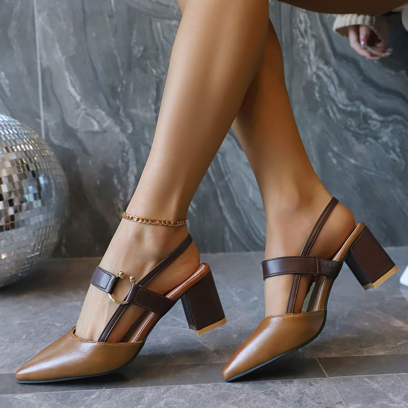 Γυναικείες σανδάλια με μονό ιμάντα – PU επάνω μέρος, μυτερό δάχτυλο, ρωμαϊκό στυλ, σφηνοειδές τακούνι, κούμπωμα