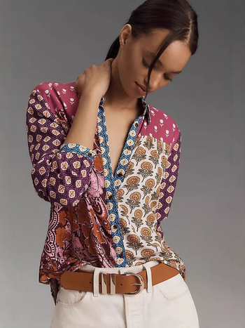 Риза с дълги ръкави от полиестер, животински принт, яка тип лапел, цифров печат