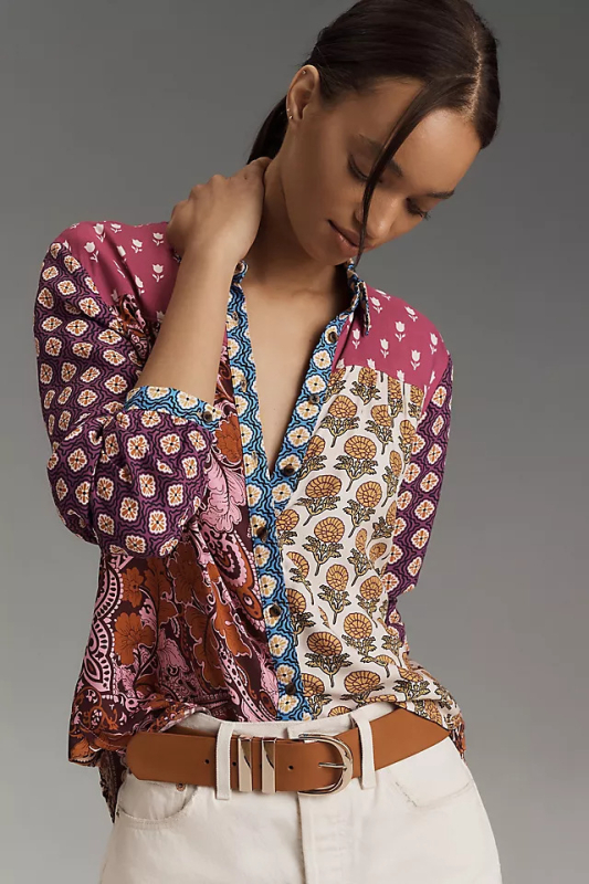 Риза с дълги ръкави от полиестер, животински принт, яка тип лапел, цифров печат