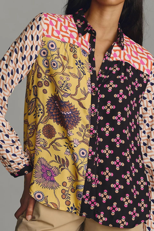 Риза с дълги ръкави от полиестер, животински принт, яка тип лапел, цифров печат