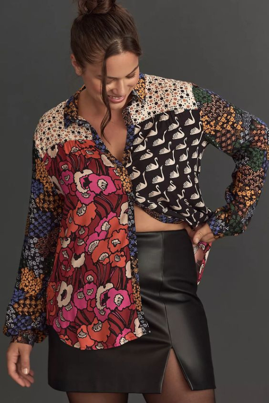 Риза с дълги ръкави от полиестер, животински принт, яка тип лапел, цифров печат
