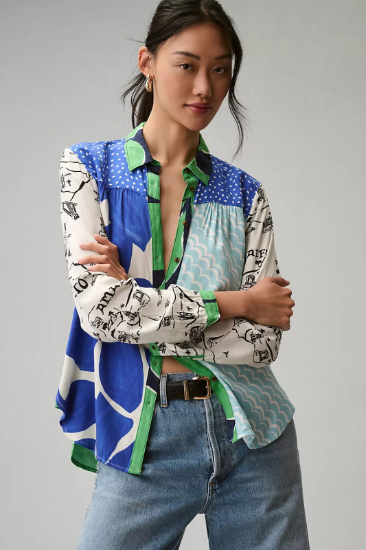 Риза с дълги ръкави от полиестер, животински принт, яка тип лапел, цифров печат