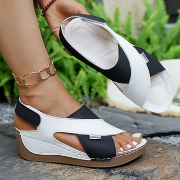 Γυναικείες Fish Mouth σανδάλια, Peep Toe, πλατφόρμα με παχιά σόλα, PU επάνω μέρος και PU σόλα, Velcro κλείσιμο, Καλοκαίρι 2025