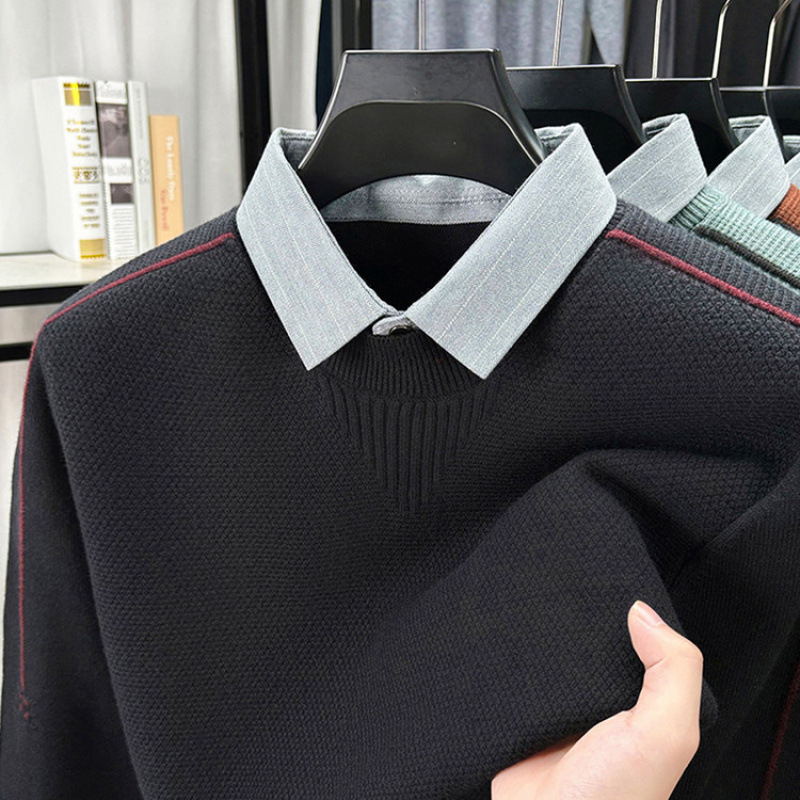 Pulover s ovratnikom Lapel, dugi rukavi, široki kroj, glavni materijal 100% akril, smjesa kemijskih vlakana