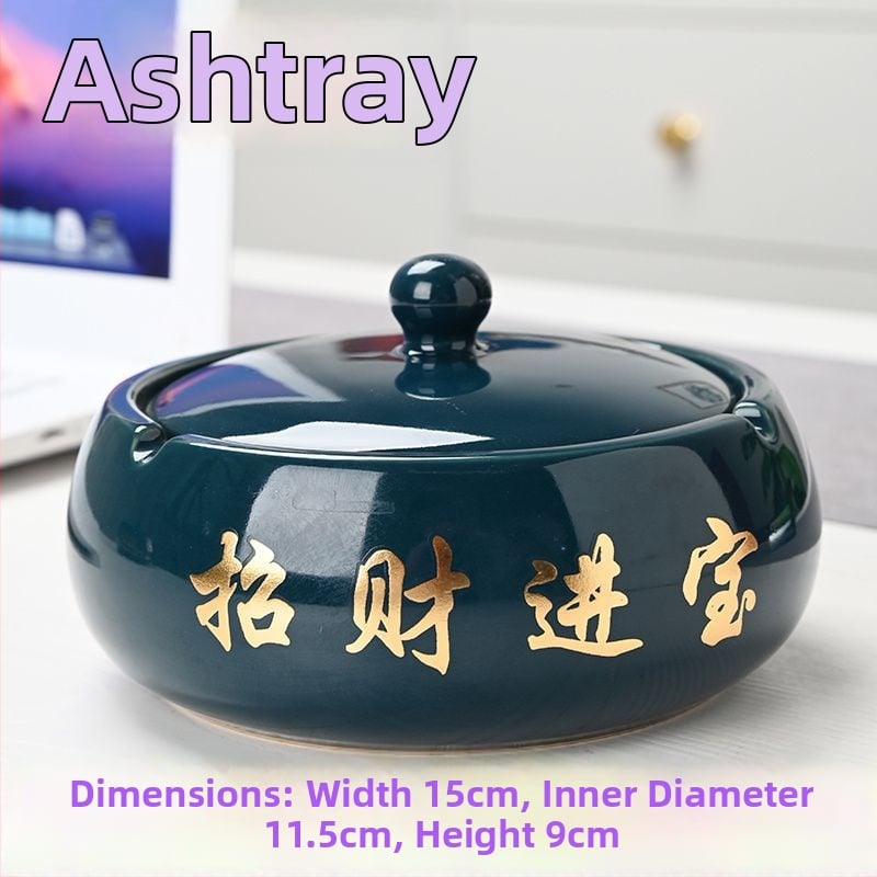 Керамичен пепелник с капак, гравиран, модел: стандартен, марка Kuncheng