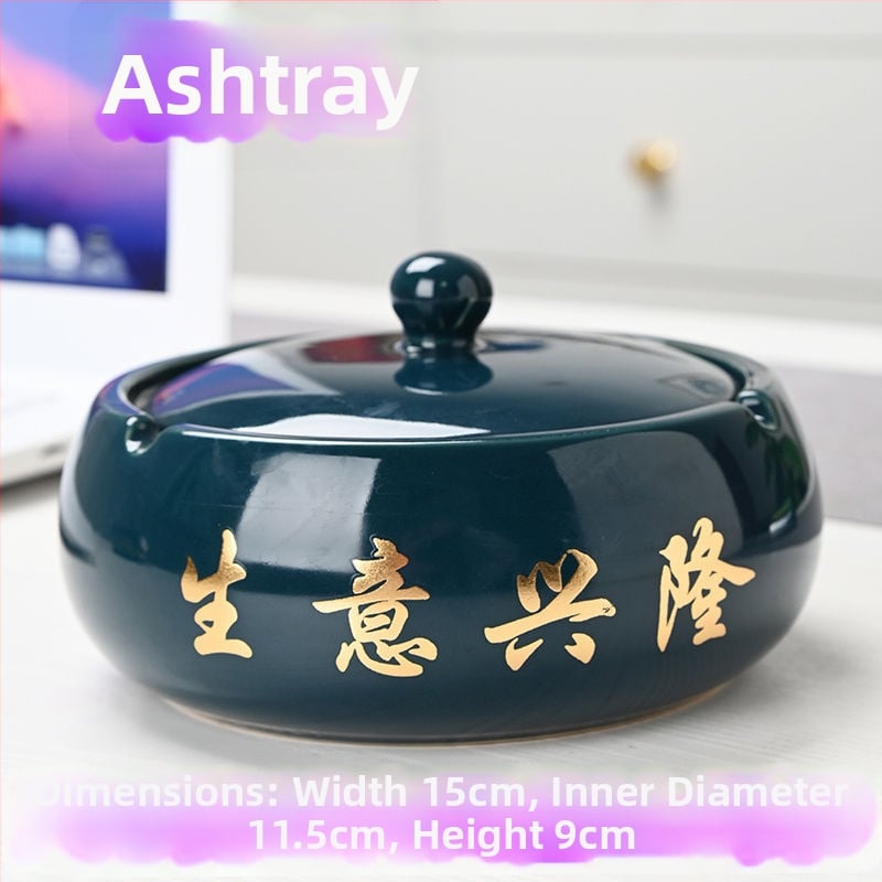 Керамичен пепелник с капак, гравиран, модел: стандартен, марка Kuncheng