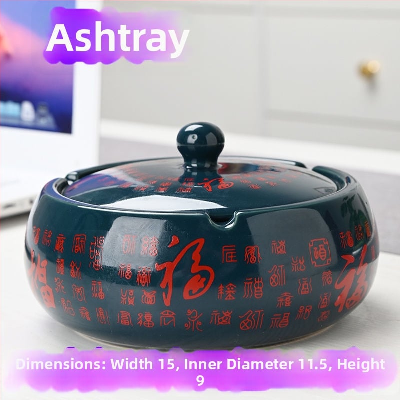 Керамичен пепелник с капак, гравиран, модел: стандартен, марка Kuncheng