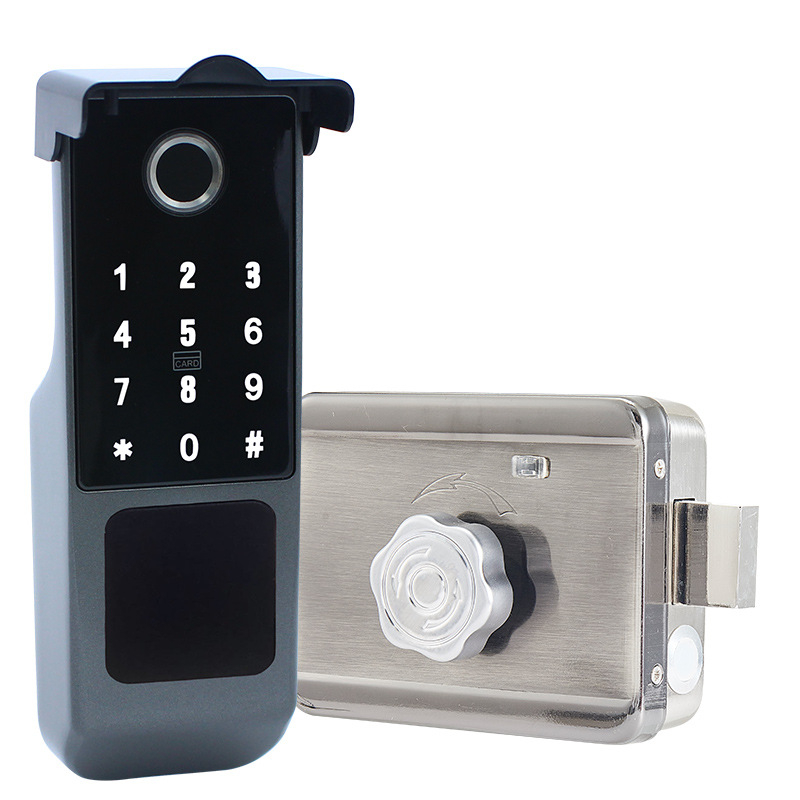 Încuietoare inteligentă exterior pentru ușă cu amprentă și deblocare dublă (Model: T20; Capacitate stocare amprente: 100; Timp scanare: <1 s; Rată recunoaștere falsă: <0.001%; Temperatură de operare: -20…70°C)