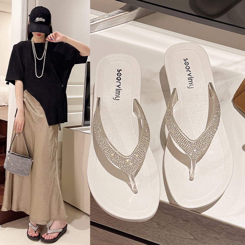 Solvimi дамски джапанки, Casual, дебел клин с противохлъзваща подметка, PVC горна част и подметка, кръгъл нос