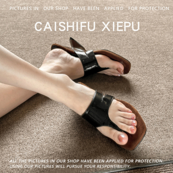 Ρωμαϊκά σανδάλια με λουράκι για το δάχτυλο, κωνικό τακούνι 3–6 εκ., γαλλικό στυλ, PU επάνω μέρος, καουτσούκ σόλα