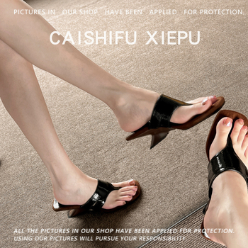 Ρωμαϊκά σανδάλια με λουράκι για το δάχτυλο, κωνικό τακούνι 3–6 εκ., γαλλικό στυλ, PU επάνω μέρος, καουτσούκ σόλα