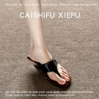 Ρωμαϊκά σανδάλια με λουράκι για το δάχτυλο, κωνικό τακούνι 3–6 εκ., γαλλικό στυλ, PU επάνω μέρος, καουτσούκ σόλα