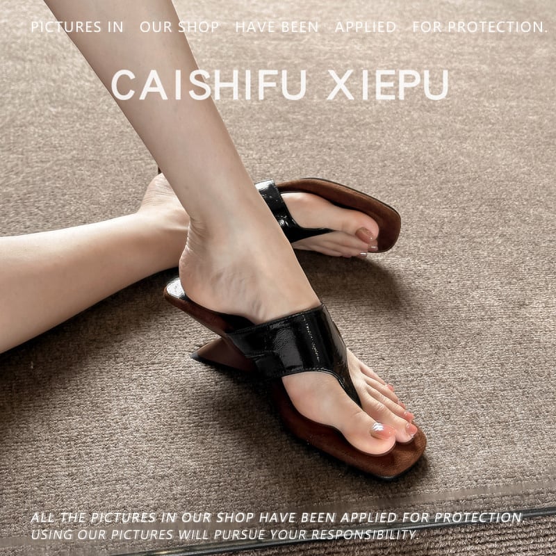 Ρωμαϊκά σανδάλια με λουράκι για το δάχτυλο, κωνικό τακούνι 3–6 εκ., γαλλικό στυλ, PU επάνω μέρος, καουτσούκ σόλα