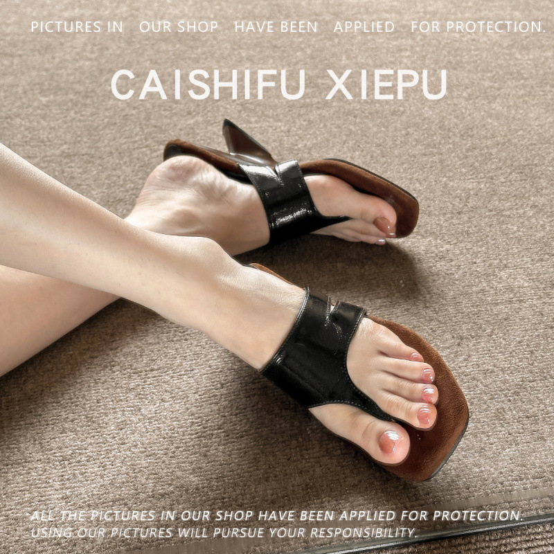 Ρωμαϊκά σανδάλια με λουράκι για το δάχτυλο, κωνικό τακούνι 3–6 εκ., γαλλικό στυλ, PU επάνω μέρος, καουτσούκ σόλα