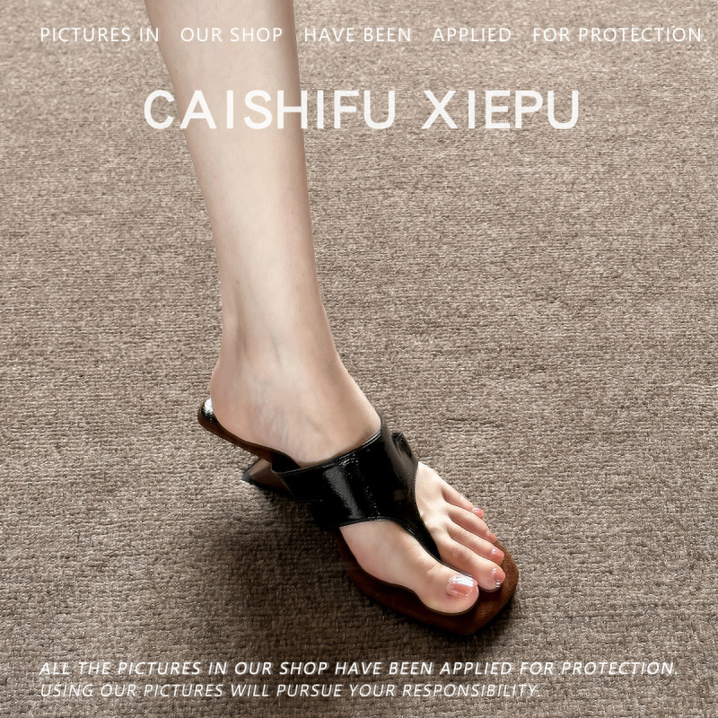 Ρωμαϊκά σανδάλια με λουράκι για το δάχτυλο, κωνικό τακούνι 3–6 εκ., γαλλικό στυλ, PU επάνω μέρος, καουτσούκ σόλα