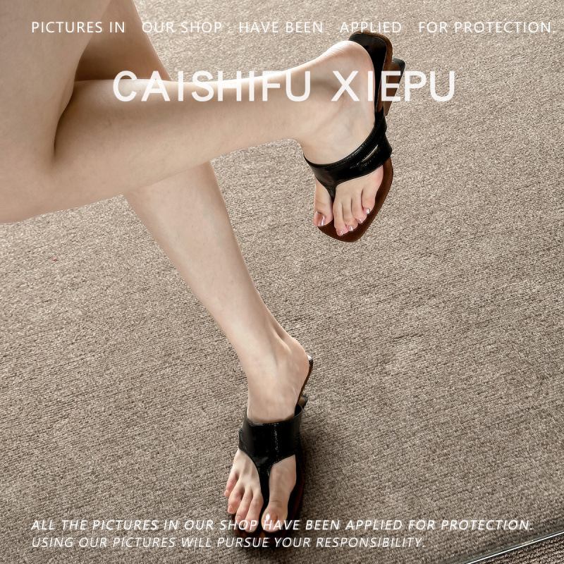 Ρωμαϊκά σανδάλια με λουράκι για το δάχτυλο, κωνικό τακούνι 3–6 εκ., γαλλικό στυλ, PU επάνω μέρος, καουτσούκ σόλα