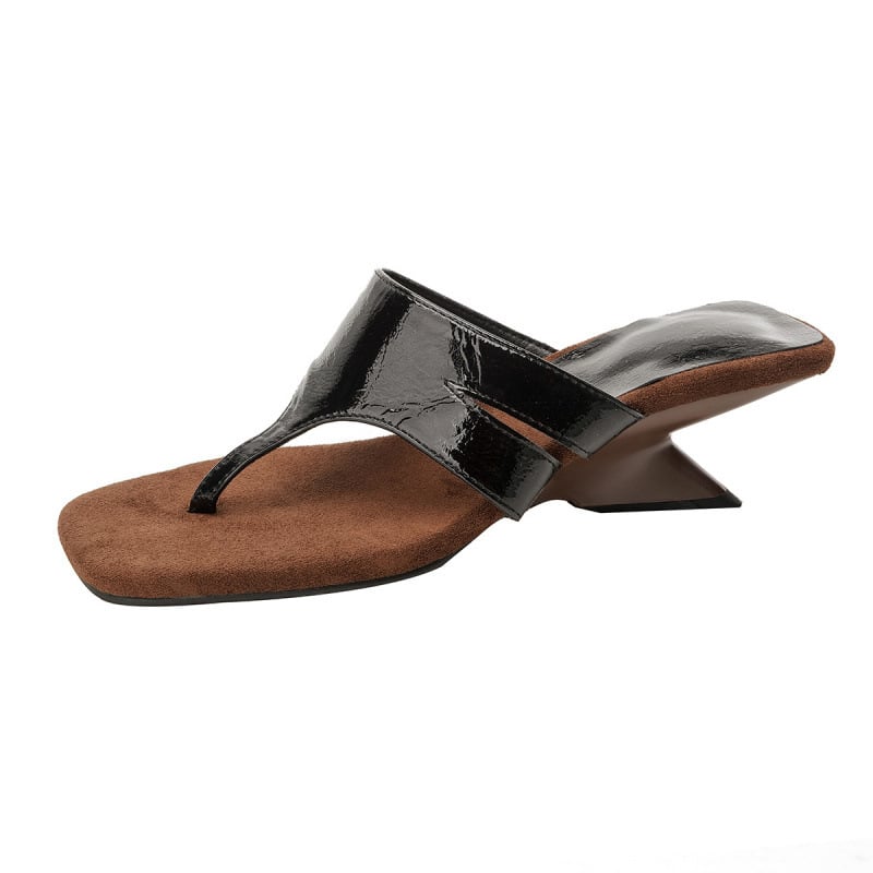 Ρωμαϊκά σανδάλια με λουράκι για το δάχτυλο, κωνικό τακούνι 3–6 εκ., γαλλικό στυλ, PU επάνω μέρος, καουτσούκ σόλα