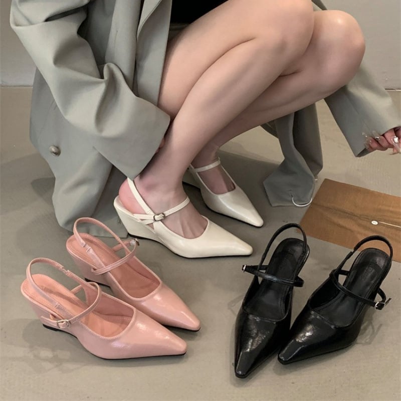 Γυναικείες Πέδιλα Με Περιτυλιγμένο Δάχτυλο – Κομψό Στυλ, Μικροϊνός Επάνω Μέρος, Καουουτσούκ Σόλα, Σφηνοειδές Τακούνι Άνω των 8 εκ