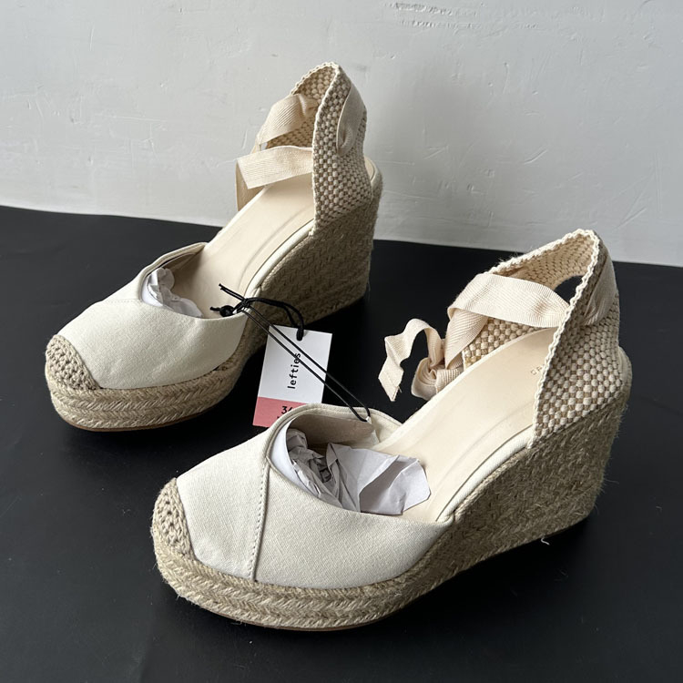 Sandale romane cu șiret în față, vârf pătrat, partea superioară din țesătură, talpă din cauciuc — Vara 2025